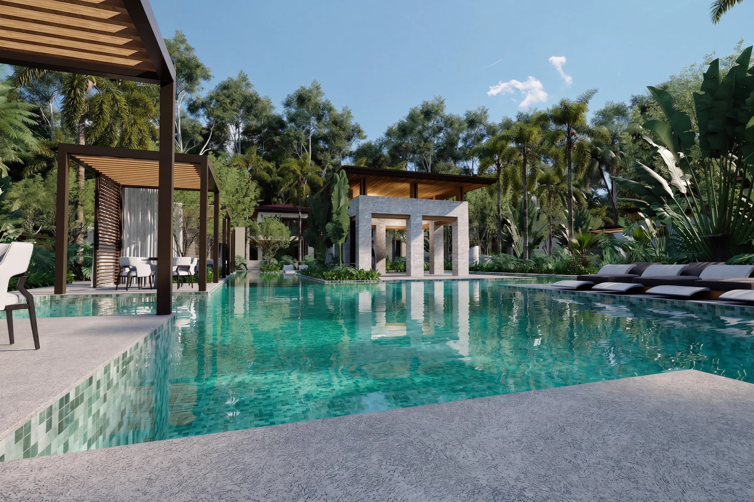 The Oasis island viewed from the far end of the pool