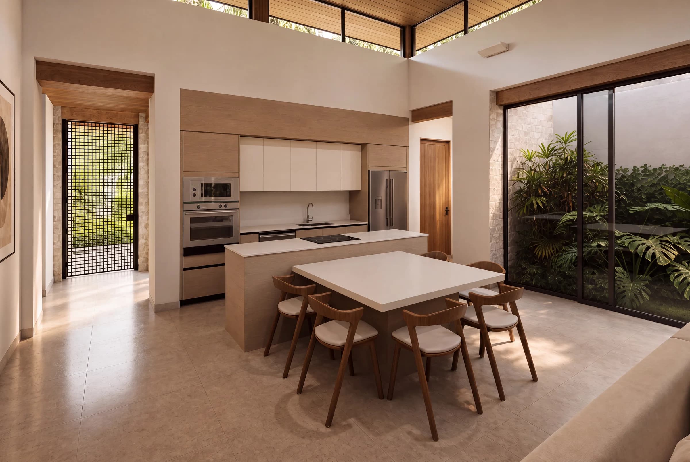 Model C kitchen and dining area