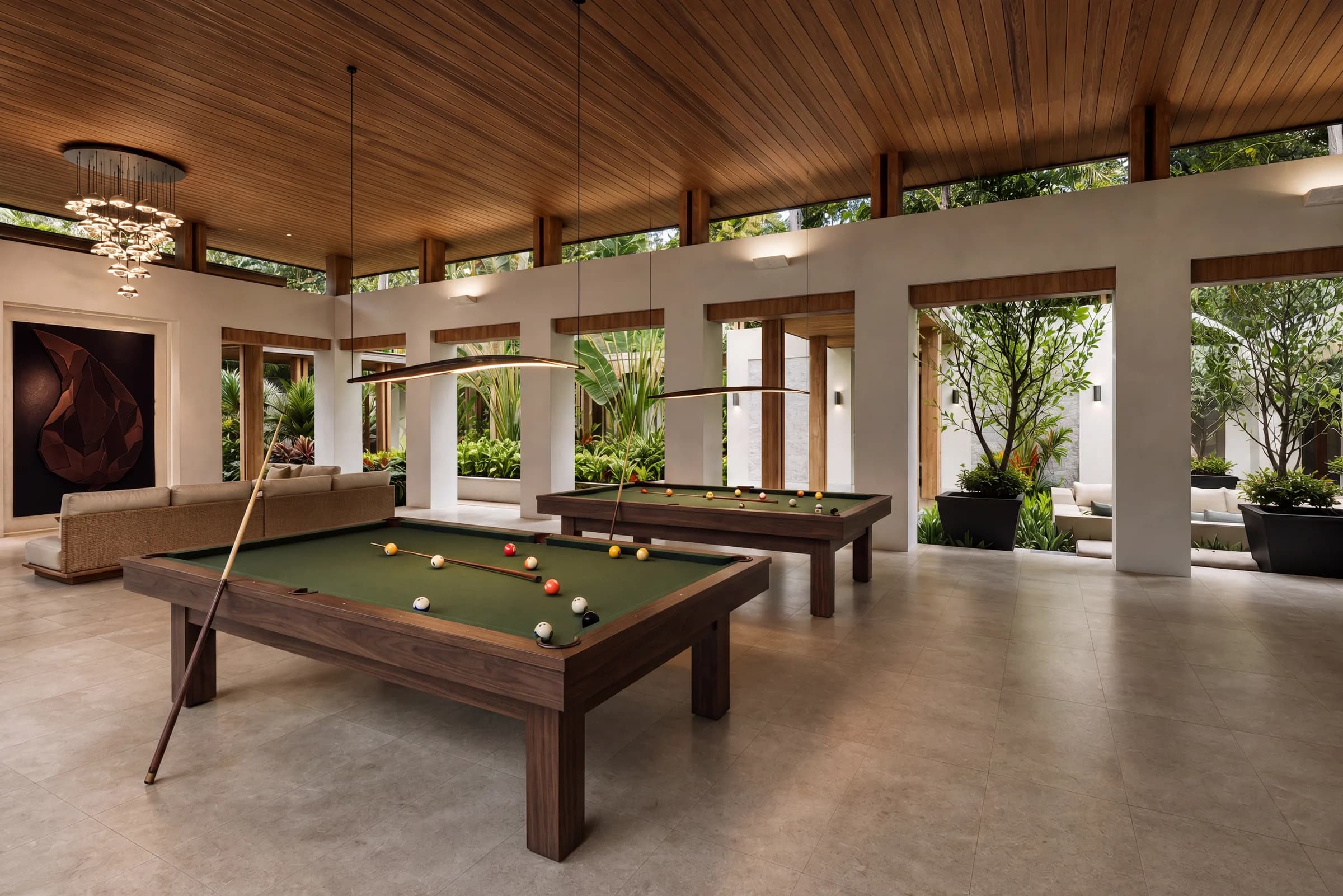 Two game tables in the Selva Grand House game lounge