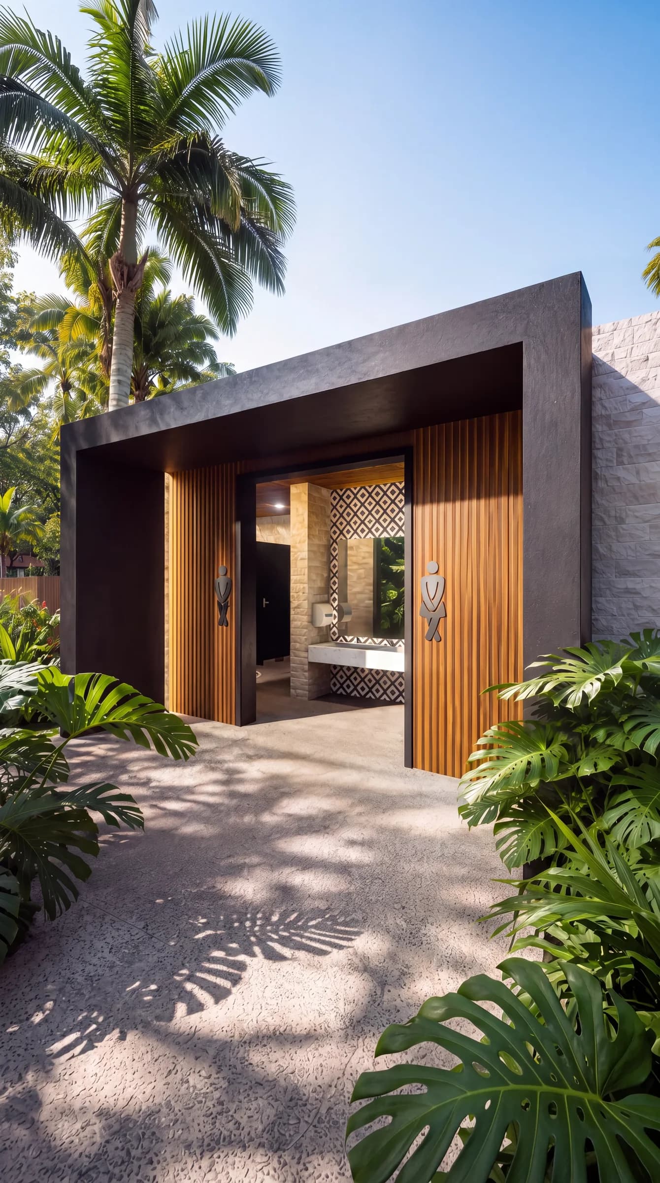 Portrait view of the pool restroom pavilion