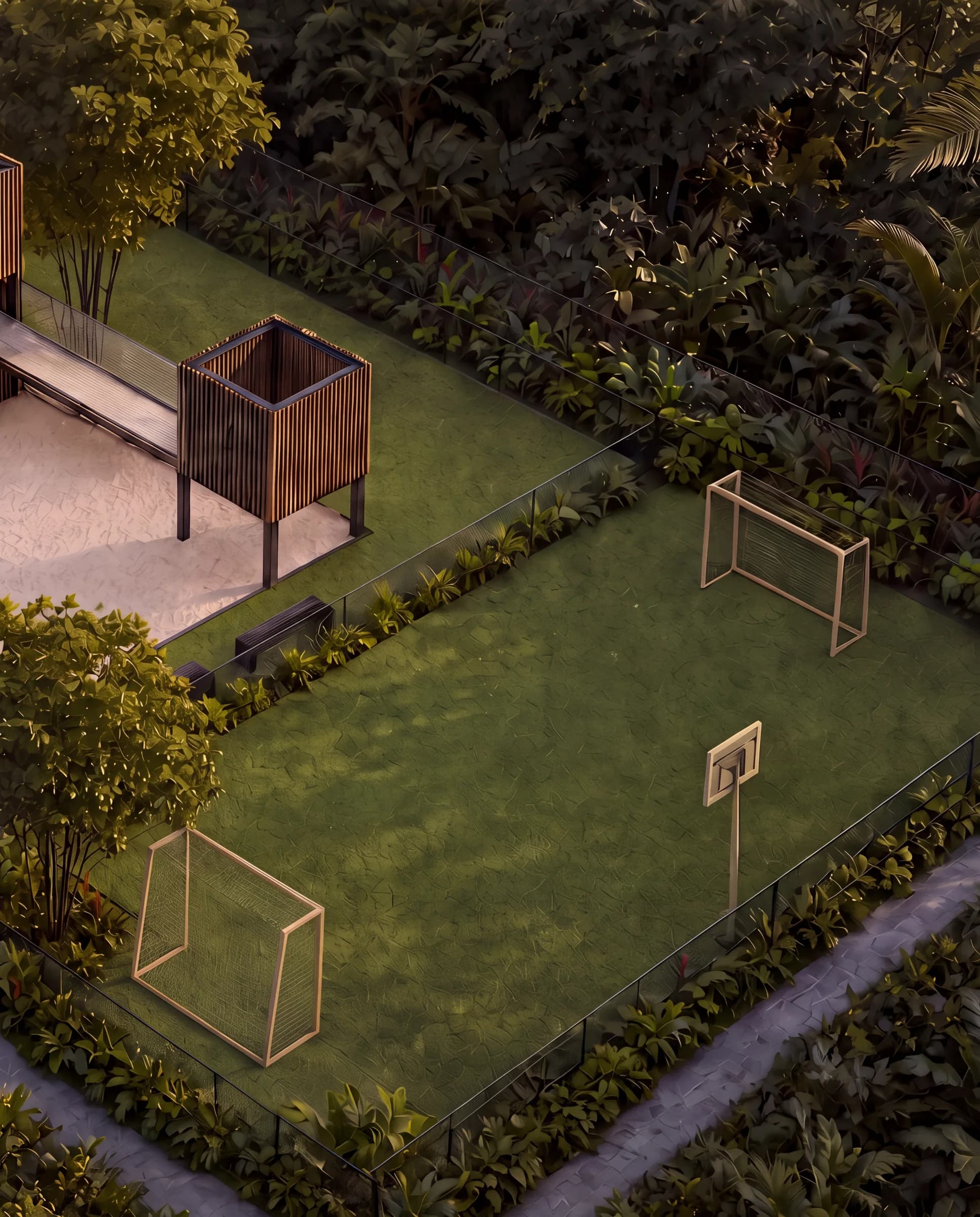 Portrait aerial view of the three Garden Park areas