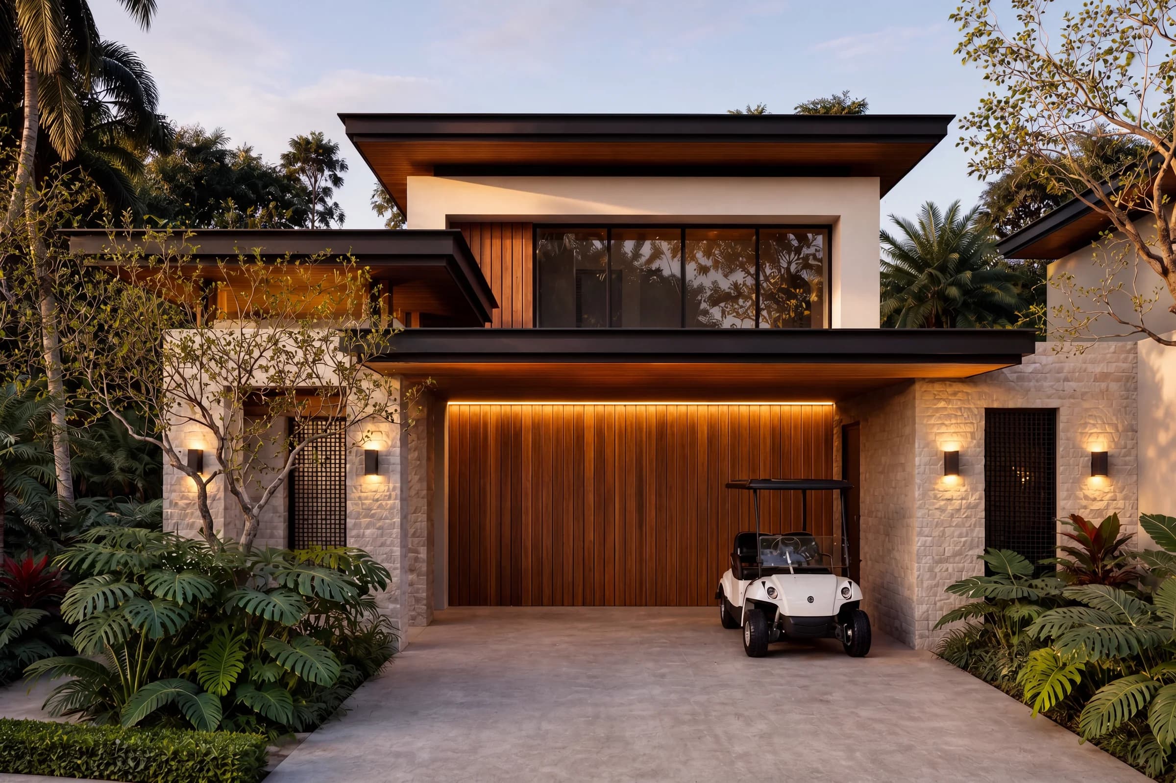 Model A front facade, frontal arrival view