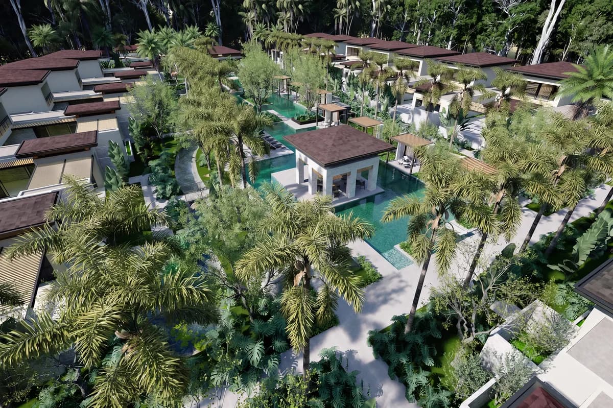 Architectural visualization of two pools in The Oasis at Sueños del Mar.