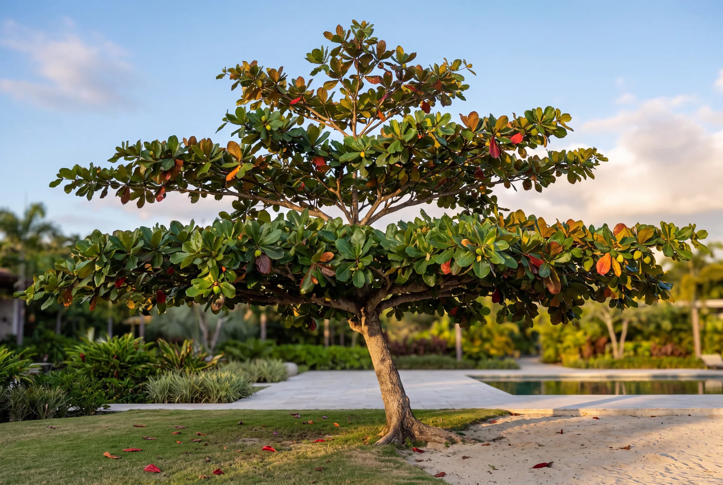 Botanical illustration of beach almond, the tree discussed in the Central Pacific scarlet-macaw story.